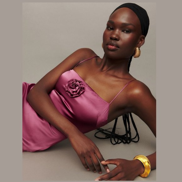 Reformation Frankie Silk Dress | Strawberry Wine Rosette  🕸Silk🕸 🎉NEW 🎀 ✂🏷️ - Picture 6 of 13